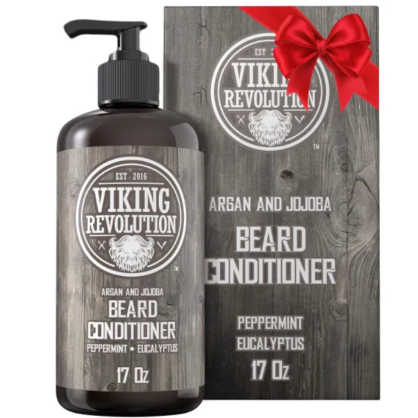 Viking Revolution Beard Wash & Conditioner w/Argan & Jojoba Oils – Softens, Smooths & Strengthens Beard Growth - Natural Peppermint and Eucalyptus Scent - Shampoo (17 oz)