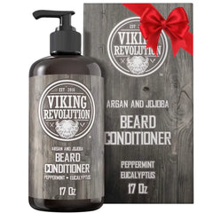 Viking Revolution Beard Wash & Conditioner w/Argan & Jojoba Oils – Softens, Smooths & Strengthens Beard Growth - Natural Peppermint and Eucalyptus Scent - Shampoo (17 oz)