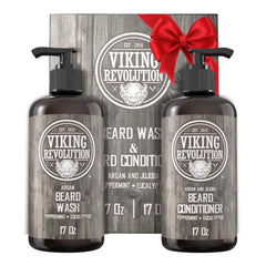 Viking Revolution Beard Wash & Conditioner w/Argan & Jojoba Oils – Softens, Smooths & Strengthens Beard Growth - Natural Peppermint and Eucalyptus Scent - Shampoo (17 oz)