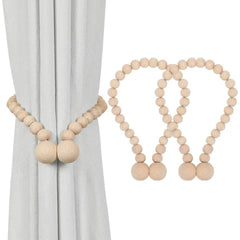 KLOGTSIND Magnetic Curtain Tiebacks, 2 Pack Wood Bead Curtain Holdbacks