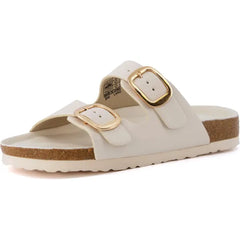 CUSHIONAIRE Lang Slip On Cork Footbed Womens Sandals - Comfortable Slides with Adjustable Buckle Flat Sandals for Women 2025