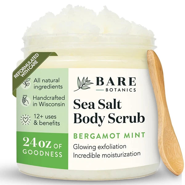 Bare Botanics All-Natural Body Scrub 24 oz – Sea Salt & Himalayan Salt Exfoliator with Skin-Loving Moisturizers