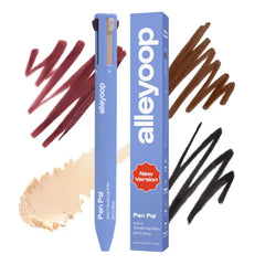 Alleyoop Pen Pal 4-in-1 Makeup Pen - Comes with Eyeliner, Lip Liner, Highlighter Makeup & Eyebrow Pencils for Women - Portable, Touch-Up On the Go - Cruelty-Free, Vegan