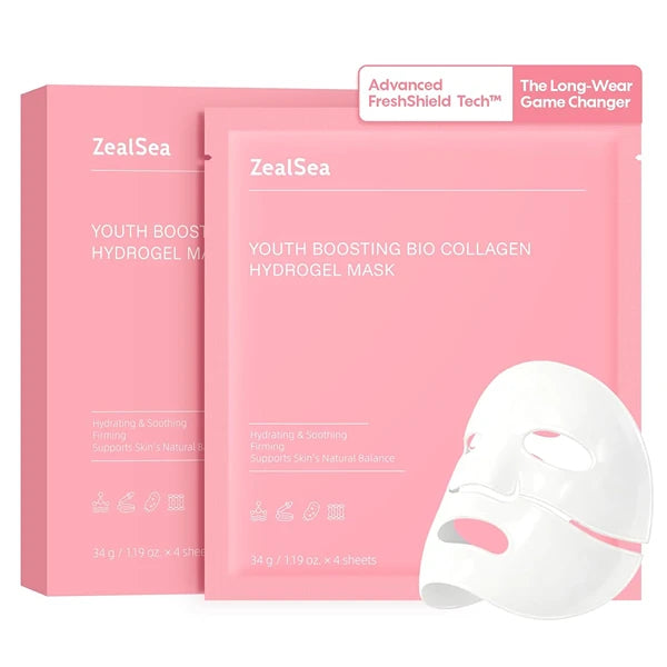 ZealSea Collagen Face Masks – Hydrating & Anti-Aging Facial Sheet Masks with Hydrogel, Oat Peptide & Astaxanthin Q10 | Firming, Lifting, Pore Care & Elasticity Boost | Spa Self-Care Gift Set