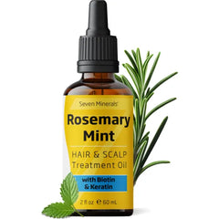 Seven Minerals Rosemary Hair Growth Oil – Infused with Biotin, Castor Oil, Caffeine & Mint | Strengthening Treatment for Thicker, Longer, Healthier Hair (2 fl oz)