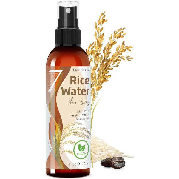 Seven Minerals Fermented Rice Water Hair Growth Spray – Biotin, Rosemary, Aloe Vera & Botanicals | Vegan, Non-Greasy Formula for Thicker, Longer, Softer Hair (4 fl oz)