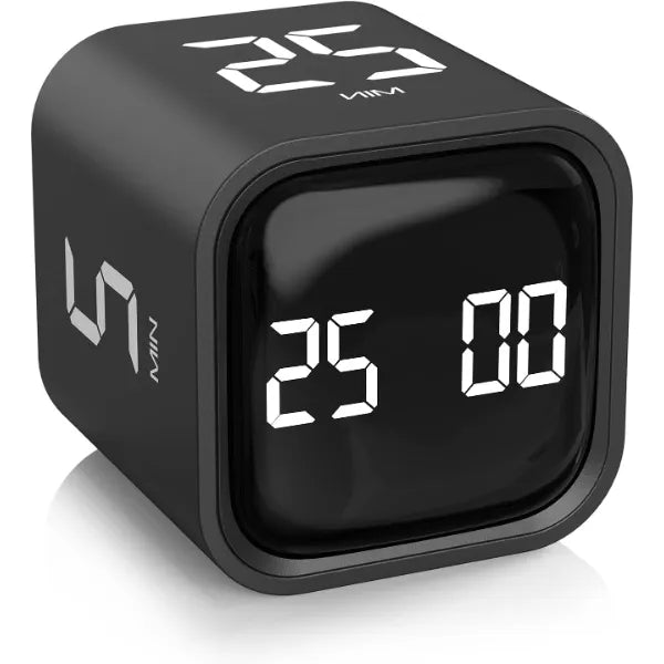 OORAII Rotating Pomodoro Timer Cube – 5/10/25/50 Min Presets, Flip Countdown Timer with Vibration & Volume Modes for Work, Study & Kitchen