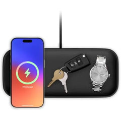 Twelve South Valet 4.25 in | 4.25" Leather Charging Tray, Qi2 Wireless Charger, Nightstand Organizer, Catchall Tray, Key Tray, Valet Tray, Desk Organizer