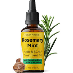 Seven Minerals Rosemary Hair Growth Oil – Infused with Biotin, Castor Oil, Caffeine & Mint | Strengthening Treatment for Thicker, Longer, Healthier Hair (2 fl oz)