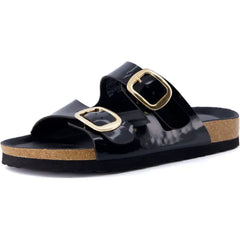 CUSHIONAIRE Lang Slip On Cork Footbed Womens Sandals - Comfortable Slides with Adjustable Buckle Flat Sandals for Women 2025