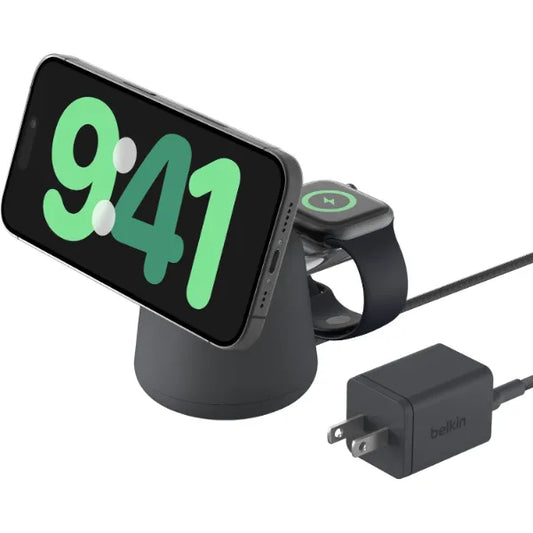 Belkin 2-in-1 Qi2 Wireless Charging Dock – 15W Fast Charge for iPhone 17–13, AirPods & Qi2 Devices, Includes Power Supply