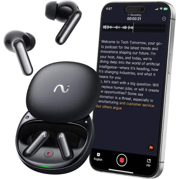 RecDot Voice Recorder Earbuds – AI Note Taker with Transcription & Summary, 78 Languages, 48dB Hybrid ANC, AES-256 Secure
