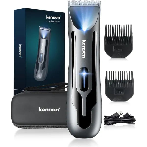 Kensen Body Hair Trimmer for Men - Manscape Groin & Pubic Hair Trimmer for Men, Christmas Gift Mens Body Shaver with LED Light Travel Case IPX7 Waterproof Wet Dry Use Rechargeable Ball Shavers