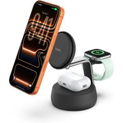 Belkin MagSafe-Compatible 3-in-1 Wireless Charging Station – Qi2.2 25W with Cooling Fan for iPhone 17, Apple Watch, AirPods & Pixel 10 (45W Adapter Included)