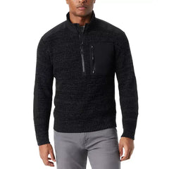 Men's Quarter-Zip Long Sleeve Pullover Patch Sweater