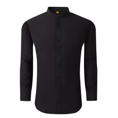 Suslo Couture Men's Slim Fit Solid Performance Collarless Shirt
