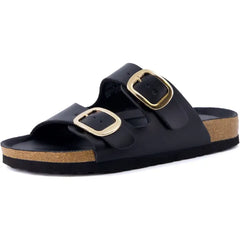 CUSHIONAIRE Lang Slip On Cork Footbed Womens Sandals - Comfortable Slides with Adjustable Buckle Flat Sandals for Women 2025
