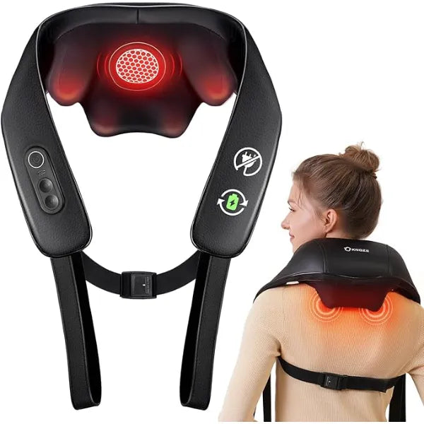 KNQZE Neck and Shoulder Massager with Heat, Cordless Back and Neck Massager, Upgraded Graphene Heating, 4D Shiatsu Deep Kneading Massage for Shoulder, Back,Leg,Pain Relief, Portable Gifts for Dad Mom Friend