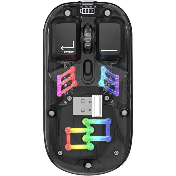 Attoe Wireless Bluetooth Mouse – Dual Mode (BT + 2.4G), Transparent Mechanical Design with Magnetic Cover, Rechargeable RGB Backlit Gaming Mouse for PC, Laptop & Tablet