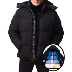 Men's Nasa Inspired Hooded Puffer Jacket with Printed Astronaut Interior