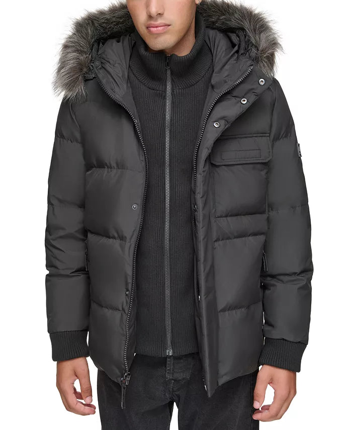 Men's Nisko Short Channel Quilted Puffer Jacket with Faux Fur Hood
