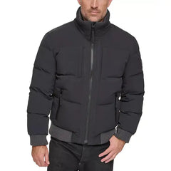 Men's Sideling Stretch Crinkle Down Color Block Bomber Jacket