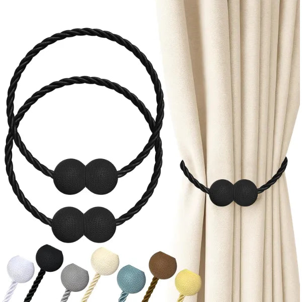Hion Magnetic Curtain Tiebacks Black 2pcs, Curtain Holdbacks Hooks Holders