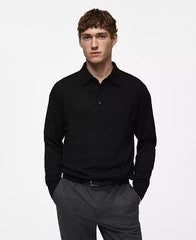 MANGO Men's Slim-Fit Fine-Knit Wool Polo Sweater