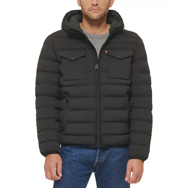Men's Stretch Hooded Two-Pocket Quilted Jacket