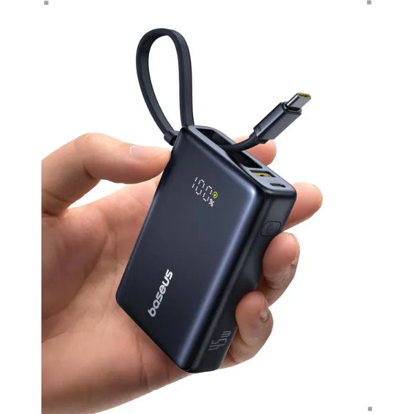 Baseus Picogo 10000mAh 45W Power Bank – 3-Output Portable Charger with Built-in USB-C, PPS/PD/QC Fast Charging for iPhone, Samsung, MacBook & iPad