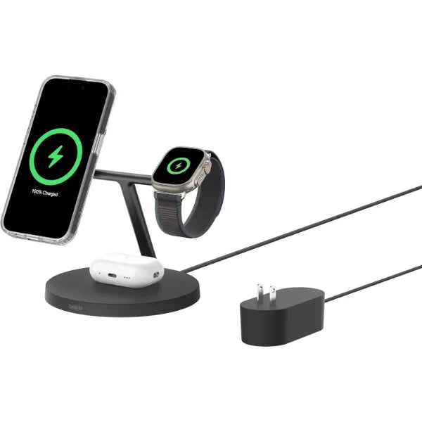 Belkin MagSafe-Compatible 3-in-1 Wireless Charging Station – Qi2 15W for iPhone 17, Apple Watch & AirPods, 40W