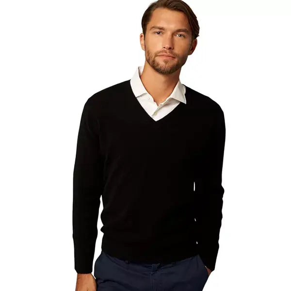Bellemere Men's Solid V-Neck Merino Sweater