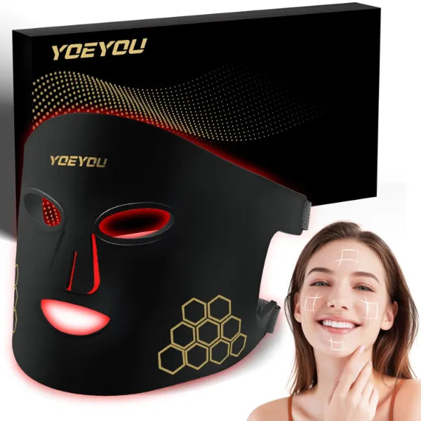 YOEYOU Red Light Therapy for Face, 850nm Near Infrared LED Face Mask, 4 Light Modes, Portable Rechargeable Red Light Therapy Mask Skincare Device for Facial Rejuvenation
