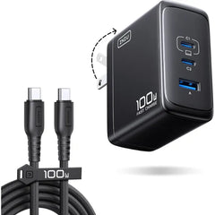 INIU 100W GaN Fast Charger – Compact 3-Port USB-C Wall Charger with 5ft Cable for MacBook, iPhone 17, Samsung S26 & Laptops