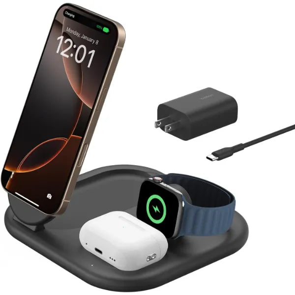Belkin 3-in-1 MagSafe-Compatible Foldable Wireless Charging Station – Qi2 Certified for iPhone, Apple Watch & AirPods