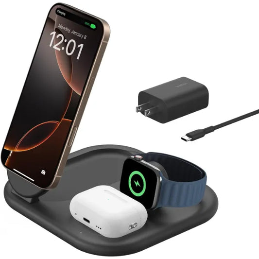 Belkin 3-in-1 MagSafe-Compatible Foldable Wireless Charging Station – Qi2 Certified for iPhone, Apple Watch & AirPods