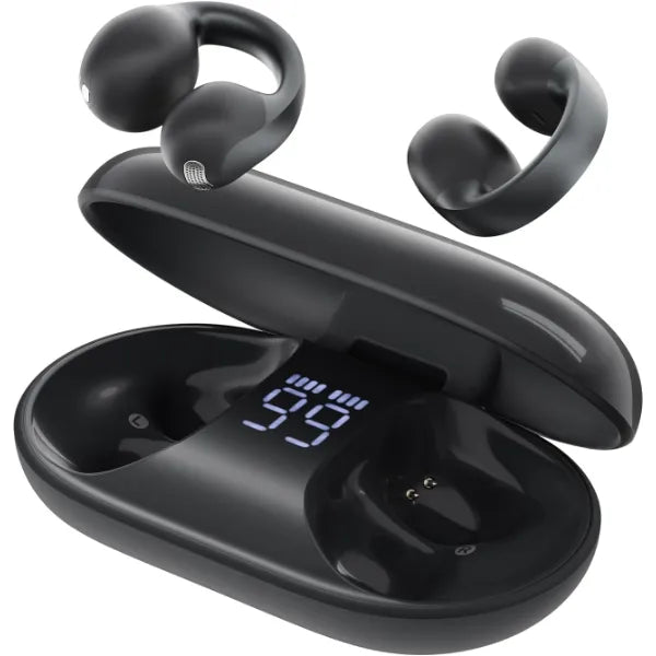TALIX Open Ear Clip-On Wireless Bluetooth 6.0 Earbuds X7, Black | Ultra-Light 4.8g, LED Battery Display, Clear Sound, Bluetooth 6.0, Dual-Device Switching, IPX4 Sweatproof, Touch Control