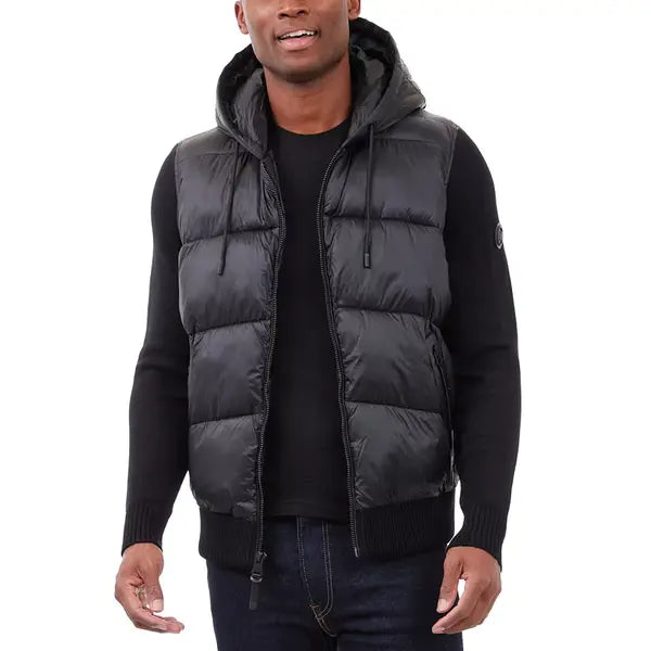 Men's Mixed-Media Hooded Zip Sweater Jacket