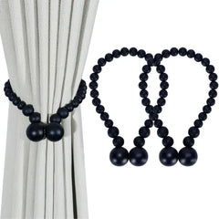 KLOGTSIND Magnetic Curtain Tiebacks, 2 Pack Wood Bead Curtain Holdbacks