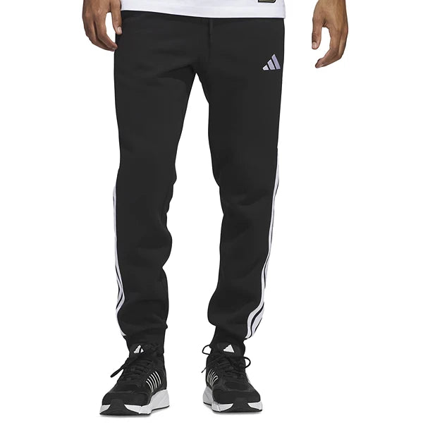 Adidas Men's Essentials Regular-Fit 3-Stripes Fleece Jogger Black/wht S