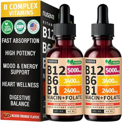 NUSAVA Vitamin B12 and B6 Liquid Drops, B12 Sublingual Vitamin B Complex B 12 Vitamin 5000mcg B12 Methylcobalamin for Energy, Brain, Heart Support with 27,200 mcg  Pack ok 2.
