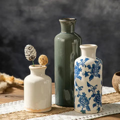 CwlwGO Ceramic Vase Set of 3, Small Flower Vases for Home Decoration, Modern Farmhouse Decor, Living Room Kitchen Table Centerpieces, Shelf, Mantel, Fireplace and Entrance Decorations.