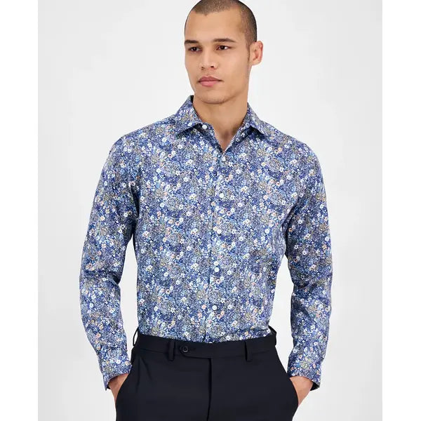 Bar III Men's Slim Fit Alhambra Floral Print Shirt - Blue Peach