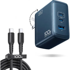 INIU 100W GaN Fast Charger – Compact 3-Port USB-C Wall Charger with 5ft Cable for MacBook, iPhone 17, Samsung S26 & Laptops