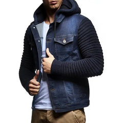 Men's LN5240 Casual Denim Jacket with Knitted Sleeves
