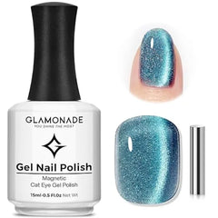 Glamonade Cat Eye Gel Nail Polish 15ml lce Glass Holographic Sparkly Shimmer Translucent Sheer Jelly Glitter Reflective Cat Eye Effect With Magnet Salon DIY Crystal Nail Art