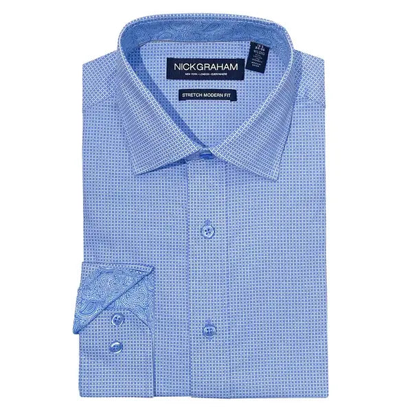 Nick Graham Men's Modern Fit Zig Zag Non-solid Dress Shirt