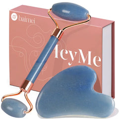 BAIMEI IcyMe Rose Quartz Roller & Gua Sha Facial Tool Set for Depuffing