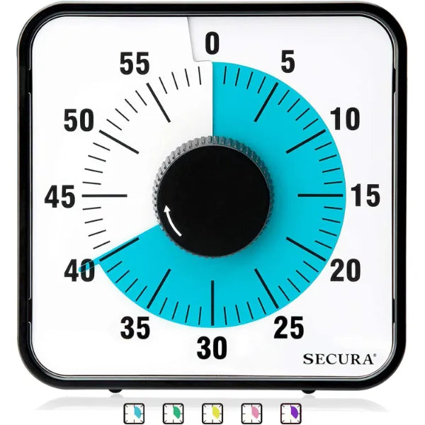 Secura 60-Minute Visual Countdown Timer, 7.5-Inch Magnetic Mechanical Classroom & Kitchen Timer for Kids and Adults