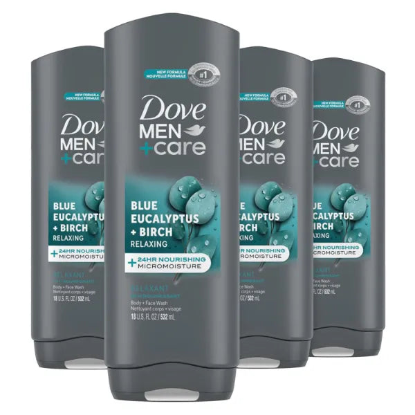DOVE MEN + CARE Mens Body Wash, Dry Skin Body Wash with Micromoisture, Effectively Washes Away Bacteria While Nourishing Your Skin - 18 oz (Pack of 4)